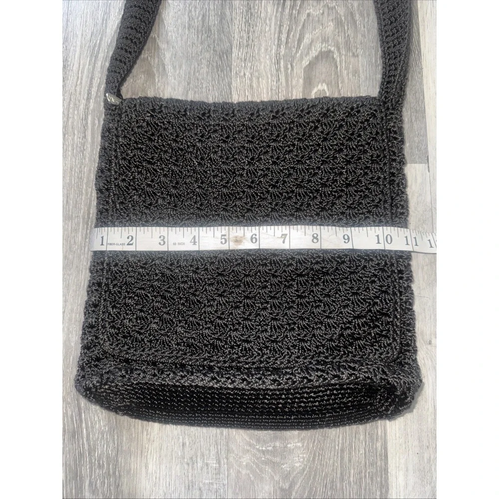 The SAK Small Black‎ Square Crochet Woven Crossbody Zip Pocket Pouch Purse